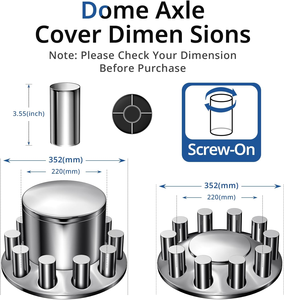 Ensemble complet de caches d'essieu chromés de <span class=keywords><strong>33</strong></span> mm pour roues de semi-remorque, comprend des enjoliveurs de moyeu amovibles et des caches d'écrous de roue à visser, état neuf - Product Image 4