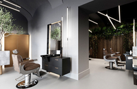 Meubles de salon de coiffure personnalisables, modernes et professionnels avec éclairage LED pour l'aménagement intérieur des salons de coiffure
