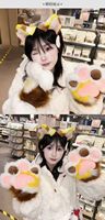 Ensemble oreilles, queue et pattes de chaton tricolores faites à la main, accessoires de performance pour costume de fête d'Halloween, bandeau et mitaines en peluche Kawaii Lolita