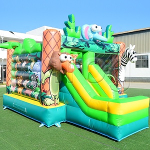 Château gonflable PVC Safari Tropical <span class=keywords><strong>le</strong></span> plus vendu avec toboggan, thème animalier, combo château de saut pour événements et fêtes - Product Image 1
