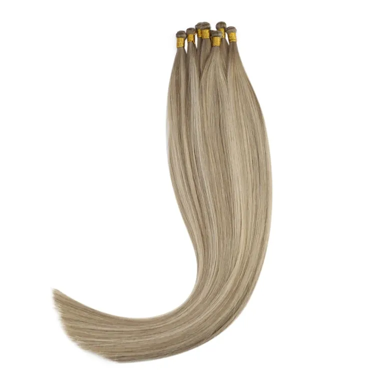 Russische Cuticula Uitgelijnd Remy Virgin Dubbel Getekende Hand Gebonden Inslag Human Hair Extensions Kinky Curly