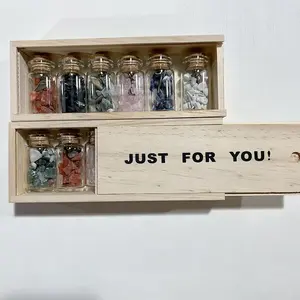 天然水晶砾石瓶木制礼品盒愈合石石英片玻璃瓶许愿瓶