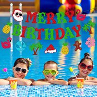 Bannière Joyeux Noël et Joyeux Anniversaire, Décorations de Fête Hawaïenne, Décorations de Fête Tropical d'Été Noël Flamant Rose Ananas Plage