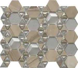 Foshan Modern Individual Packing Customize Mural Bathroom Wall Tile Sticker Stone Hexagon tile mosaic glass tile