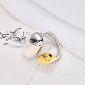Bague ouverte double ovale - Plaqué or 18 carats - Acier inoxydable brillant - Géométrique tendance - Unisexe |   Bijoux Yuanheng pour tous les jours et les fêtes - Product Image 2