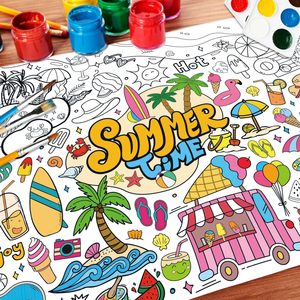 โปสเตอร์ระบายสีฤดูร้อนพร้อมภาพวาด โปสเตอร์ระบายสีขนาดใหญ่ ผ้าปูโต๊ะระบายสีสำหรับห้องเรียน บ้าน อุปกรณ์จัดงานวันเกิด - Product Image 4