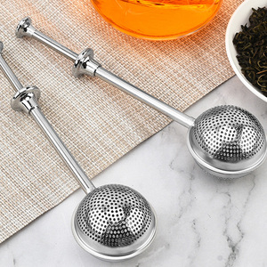 Infusor de té de acero inoxidable 304 con mango tipo empuje, colador de té de bolas de té de hojas sueltas de malla fina retráctil - Product Image 5