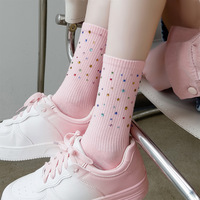 Chaussettes mi-mollet tendance printemps/automne pour femme, en coton absorbant la transpiration, imprimées multicolores et richement ornées, style Instagram