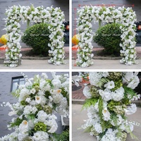 Produsen Grosir Kustomisasi Rangkaian Bunga Hydrangea Sutra Putih Hijau Buatan untuk Dekorasi Latar Belakang Pesta Pernikahan