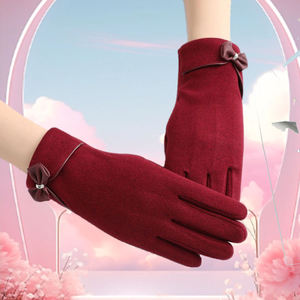 Winter <b>Warm</b> <b>Gloves</b> Solid Color Bow Wrist Touch Screen Anti-slip Breathable Women Travel Cycling Low MOQ Fast Dispatch Durable - Product Image 3