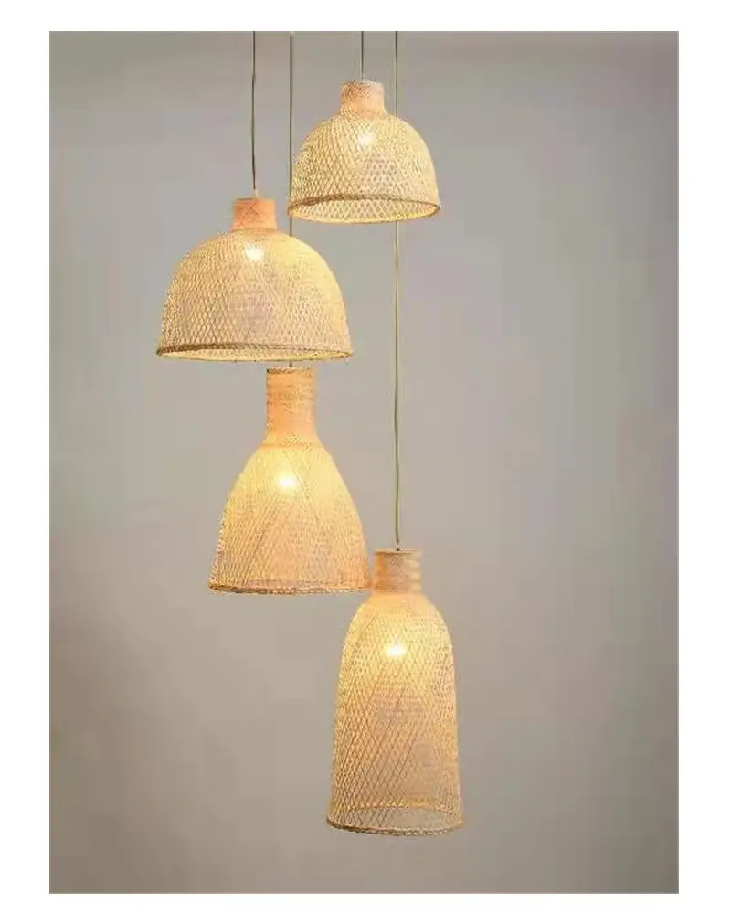 Luminária suspensa com lâmpada de bambu, lustre para quarto e restaurante