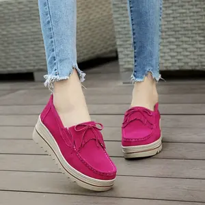 Tênis feminino casual, tênis femininos plataforma, para caminhada, sapatos baixos, de camurça, mocassins, casuais, primavera 2022