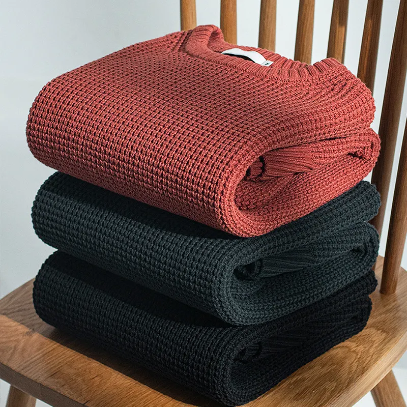 Prendas de punto de gran tamaño Unisex personalizadas para hombre, suéter liso de manga larga con cuello redondo de invierno, suéter de punto con logotipo para hombre