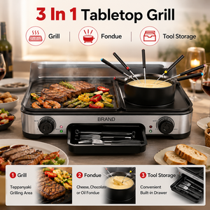 <span class=keywords><strong>Grill</strong></span> électrique antiadhésif en promotion avec plaque amovible, idéal pour l'intérieur et l'extérieur, type Teppanyaki avec protection anti-éclaboussures - Product Image 2