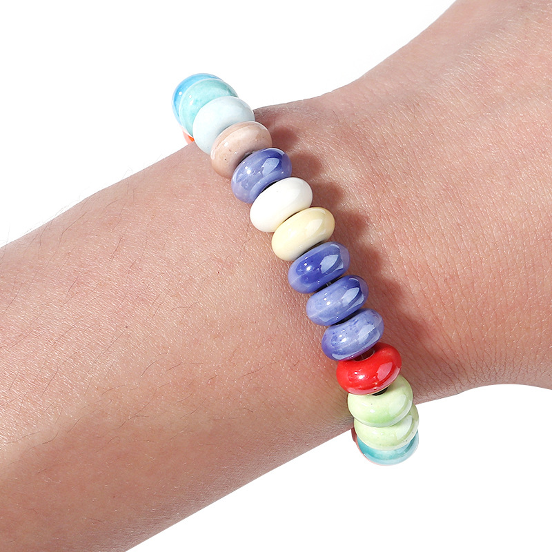 Wholesale 9x5mm Handmade Colorful Ceramic Oblate Beads for DIY Jewelry and Craft Accessories