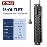 PDU pour rack 2U 19 pouces, 16 prises US 20A, interrupteur de surcharge, protection contre les surtensions 3900J, USB PD 20W, 2500W, certifié ETL