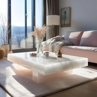 1000*1000mm Carré Rétro-Éclairé Translucide Rose Onyx Table Basse 48 ''Cristal Lumineux Diamant Pierre Salon Bar Pub Meubles