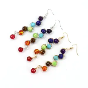 Boucles d'oreilles pendantes en agate d'améthyste avec perles de cristal colorées