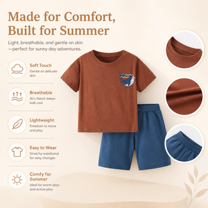 Conjunto <span class=keywords><strong>de</strong></span> Verano Personalizado al por Mayor para Niños, 95% Algodón, Camiseta con Gráfico <span class=keywords><strong>de</strong></span> Ballena y Pantalones Cortos, Ropa <span class=keywords><strong>de</strong></span> Boutique para Niños y Niñas, OEM - Product Image 5