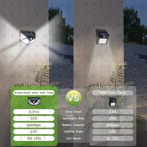 Waterproof IP67 Outdoor Garden Stair Solar Powered Rechargeable 4-Sided Wall Lamp 100LED <b>Motion</b> <b>Sensor</b> Warm White (3500K) 270 - Product Image 6