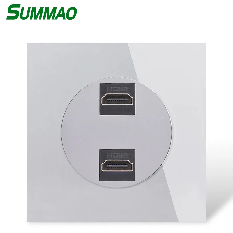 Soket dinding Hdmi ganda untuk rumah, soket dinding Modern putih abu-abu 16A kaca Tempered