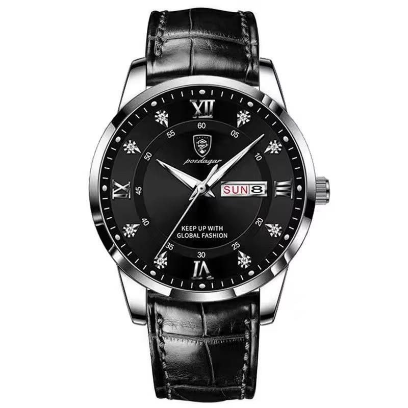 4 black dial silver case black strap
