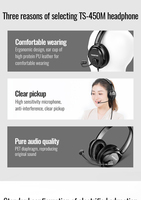 Casque DJ circum-auriculaire neuf TS-450M avec microphone, moniteur dynamique de studio, interface 3,5 mm, câble de 2 m, moule exclusif, garantie 12 mois