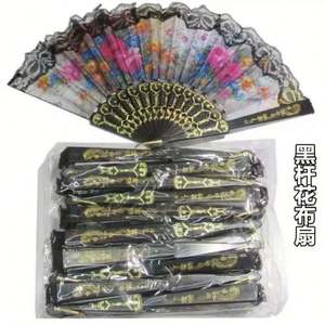 Abanicos de mano plegables de moda con estampado de seda de una sola capa y logotipo dorado, con varillas de plástico, ideales para bodas, venta al por mayor. - Product Image 4