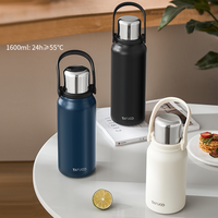 Bouteille Thermique Thermos en Acier Inoxydable avec Poignée et Sangle Double Isolation Antidérapante et Hermétique pour Voyage, Randonnée, Sports,