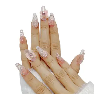 nail supplies vendor 2023 handmade luxury designer rhinestone fake nails 3d glitter artificial press on nails with glue