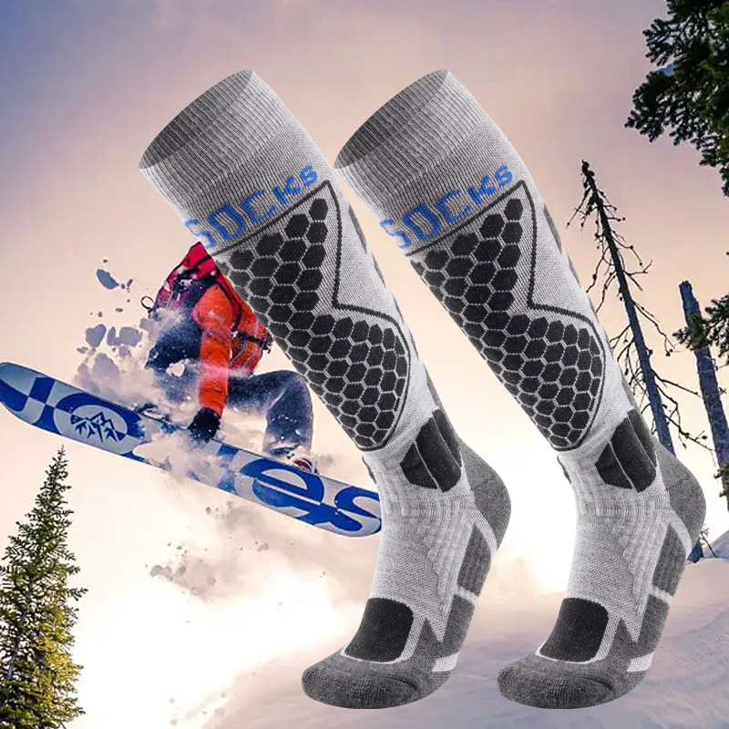 Jingwen OEM Custom Logo CE Certification Outdoor Windproof Cold-Resistant Extra-Thick Merino Wool Socks High-Calf Ski Socks