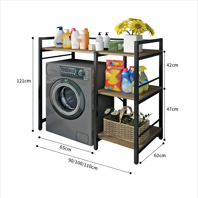 2/3 Lagen Wasmachine Staan Badkamer Organizer Rek Zwarte Plank Over De Wasmachine Opbergrek Met Handdoekrek