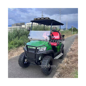 Voiturette de golf électrique verte et rouge, 4 places, véhicule utilitaire avec toit et pare-brise - Product Image 3