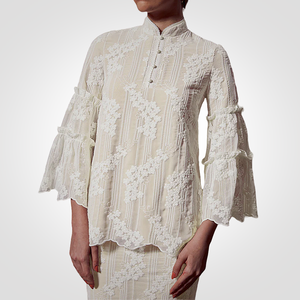 SIPO Eid vestido musulmán personalizado estilo trompeta Baju Kurung Kedah con encaje detallado cuello de tapeta Malasia Baju Kurung - Product Image 4