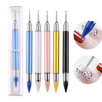 Stylo à ongles à double extrémité Rhinestones Diamond Pick up Wax Pen Nail Art Dotting Pen