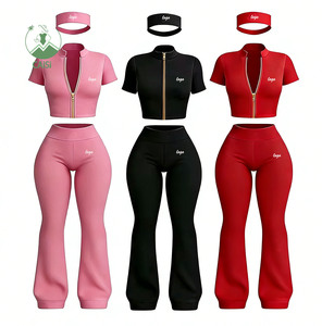 2 Parça Örme Eşofman Takımı Uzun Kollu Crop Top ve İspanyol Paça Pantolon Günlük Kıyafetler Kadın Giyim İki Parça Takım - Product Image 1