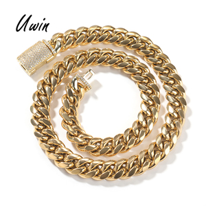 Cadena de Eslabones Cubanos de Acero Inoxidable 304 con Cierre de Caja y Diamantes 5A Iced Out de 10mm y 12mm, Collares Unisex de Cadena Cubana de Miami para Colgantes - Product Image 1