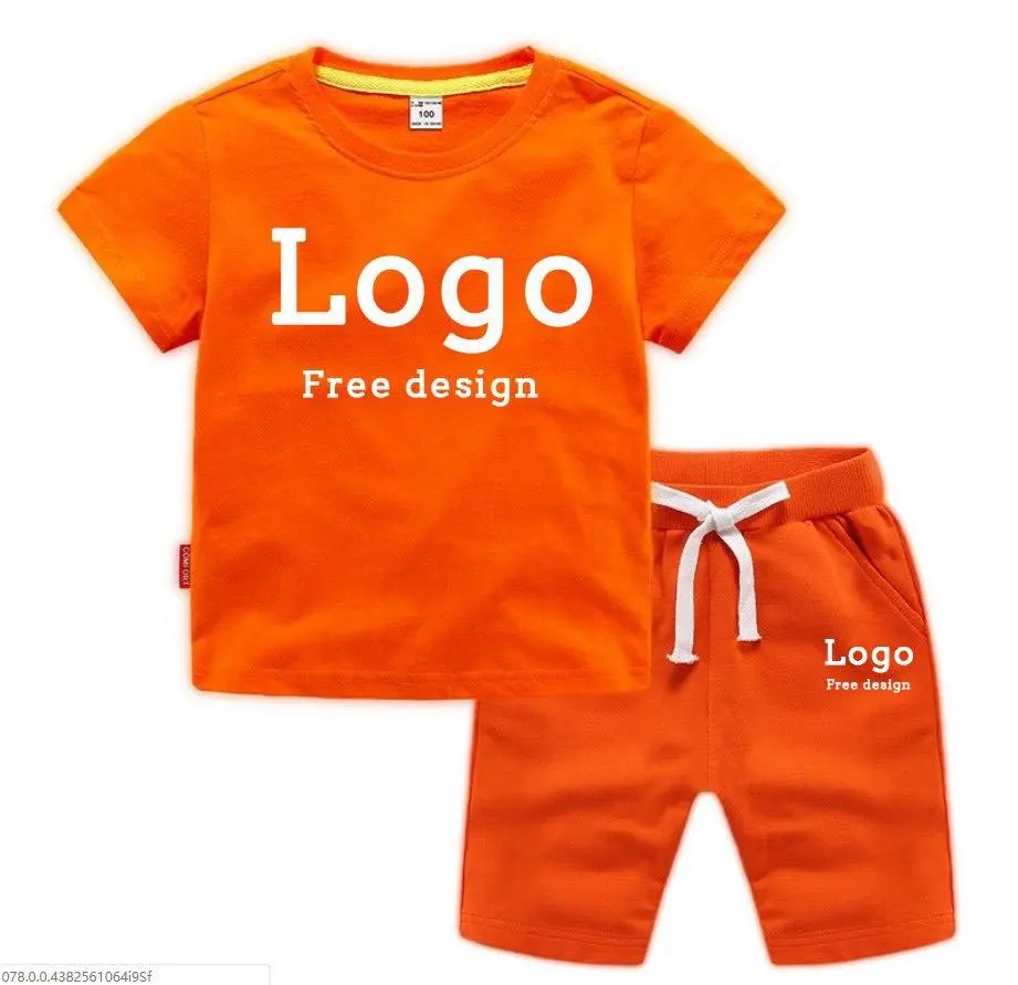 Pulôver de roupa infantil com design personalizado, conjunto de 2 peças de camiseta curta para meninos e meninas
