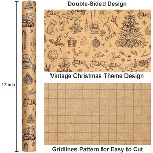 MAYPLUSS Kraft Christmas Wrapping <b>Paper</b> 17 Inch X 33 Feet Holiday Pattern Gift <b>Wrap</b> - Product Image 3