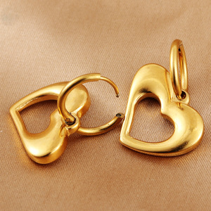 Pendientes de aro con forma de corazón de acero inoxidable dorado para mujer, joyería de regalo 19033 - Product Image 4