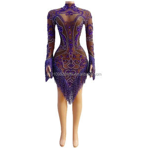 Zimei gonna corta di un pezzo a maniche lunghe avvolta con strass attillati e Sexy Stage Walk Show Online Celebrity Singer <span class=keywords><strong>Bar</strong></span> - Product Image 1