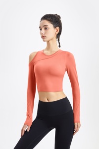 Dài Tay Áo Lao Động Tập Thể Dục T-Shirt Strapless Thể Thao Yoga Mặc Làm Bằng Polyester Cho Tập Thể Dục Xe Đạp Và Bóng Yoga - Product Image 5