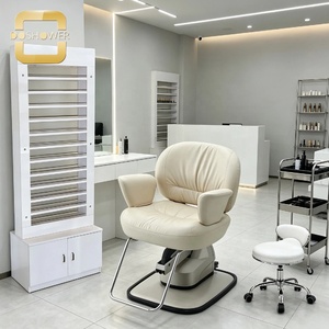 Fauteuil de Barbier Hydraulique Simple Crème en Cuir Anti-taches Entièrement Rembourré avec Bras Souples et Rotation Silencieuse pour Salon de Coiffure <span class=keywords><strong>Local</strong></span> - Product Image 1