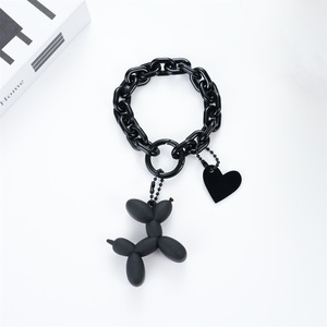 Mengda llavero de perro globo negro; muñeco de trapo osito; conejo pequeño corazón acrílico cadena coche llave colgante; Adorno - Product Image 3