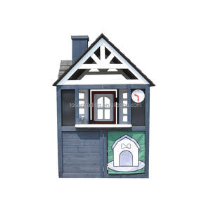 Maisonnette de jeu extérieure en bois gris foncé de qualité supérieure avec cuisine de jeu, cheminée, fenêtre de service et jardinière pour des jeux imaginatifs - Product Image 2