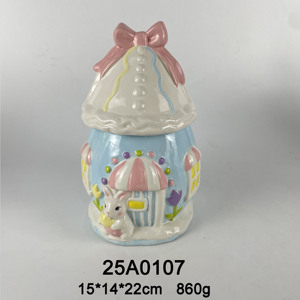 Pot à biscuits <span class=keywords><strong>en</strong></span> céramique <span class=keywords><strong>en</strong></span> forme d'œuf Lapin de Pâques avec nœud orange, décoré à la main, pour rangement de cuisine, cadeau - Product Image 6