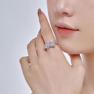 Dylam Eternity S925 Silver 2 Stone Engagement <b>Ring</b> 2ct Pear and 5ct Emerald Shape Zirconia <b>Adjustable</b> Wedding Anniversary <b>Ring</b> - Product Image 3