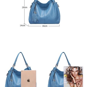 Sacs à main de luxe pour femmes de haute qualité en cuir véritable avec fermeture éclair et deux sangles, accessoire élégant en forme de seau pour femmes - Product Image 5