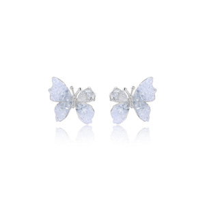 KAVNAR <strong>Stud</strong> <strong>Earrings</strong> Thick Silver Plated Brass 925 Silver Butterfly Gradient <strong>Blue</strong> Crystal for Women - Product Image 3