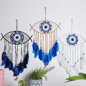 Portafortuna decorazione murale fatto a mano stile Boho macramè appendiabiti da parete malocchio <span class=keywords><strong>acchiappasogni</strong></span> per decorazioni per la casa regalo speciale appendiabiti da parete blu - Product Image 3